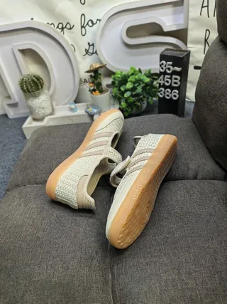 Adidas Beige Marrom Mary Jane Sem Cadarço Correia Tela Tecida Superior Sneakers Lifestyle 6