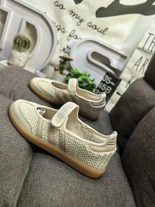 Adidas Beige Marrom Mary Jane Sem Cadarço Correia Tela Tecida Superior Sneakers Lifestyle 7