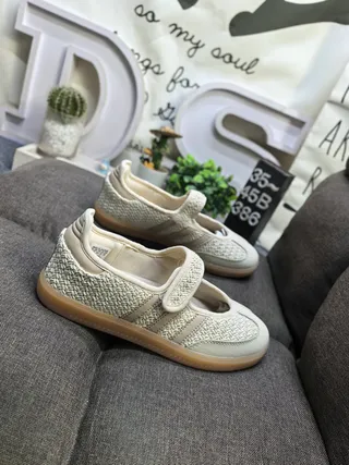 Adidas Beige Marrom Mary Jane Sem Cadarço Correia Tela Tecida Superior Sneakers Lifestyle 9