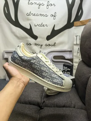 Adidas Beige Gray Shell-Toe Monogram-Print Upper Lifestyle Sneakers 5
