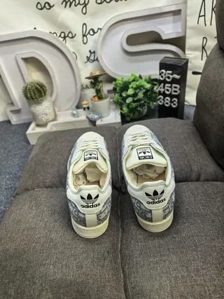 Adidas Beige Gray Shell-Toe Monogram-Print Upper Lifestyle Sneakers 8