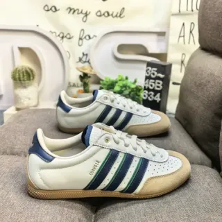 Adidas Beige Navy Leather Upper Perforated Toebox Lifestyle Sneakers