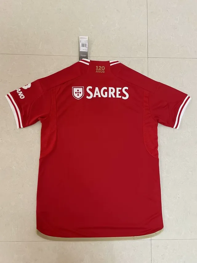 Adidas Benfica Red White V-Neck Three-Stripe Shoulder Jersey 2