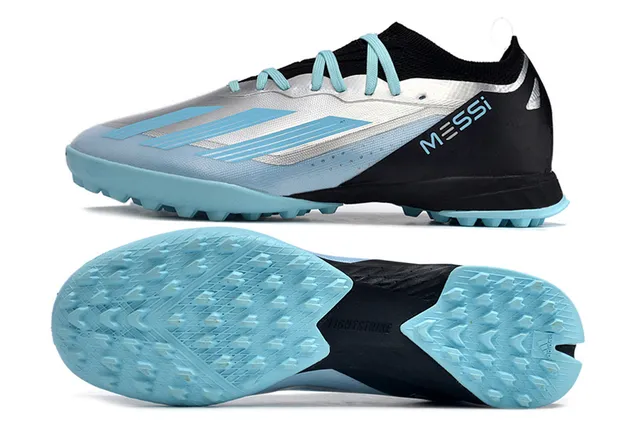 Adidas Chaussures de Football Noir Bleu Basses avec Empiècement Ajusté à la Chaussette Gazon Artificiel 6