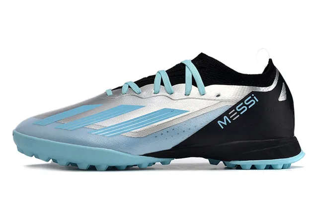 Adidas Chaussures de Football Noir Bleu Basses avec Empiècement Ajusté à la Chaussette Gazon Artificiel 7