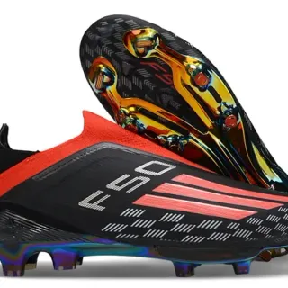 Adidas Zapatillas de fútbol Negro Rojo Low-Cut Collar de Calcetín Suela Iridiscente Holográfica Superficie Firme