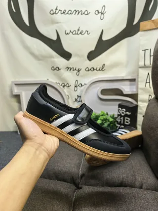 Adidas Black White Laceless Silhouette Three-Stripe Side Panel Mary Jane Shoes 5
