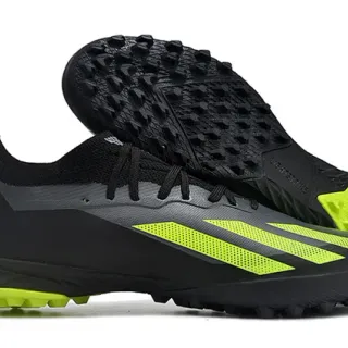 Adidas 黑色 黄色 低轮廓针织鞋面 非对称系带系统 草地足球鞋
