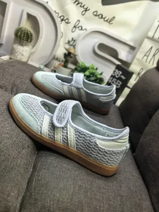 Adidas Blue Beige Knitted Mesh Upper Three-Stripe Side Panel Lifestyle Sneakers 7