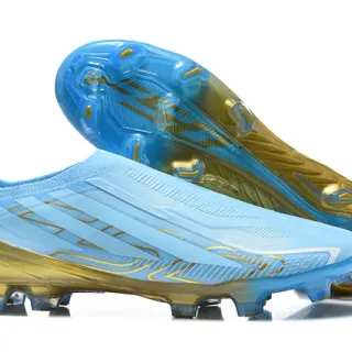 Adidas Bleu Or Sans Lacets Haut Ajusté Chaussette Translucide Semelle Dual Tone Semelle Sol Ferme Chaussures de Football