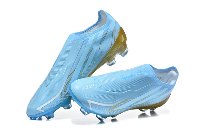 Adidas Bleu Or Sans Lacets Haut Ajusté Chaussette Translucide Semelle Dual Tone Semelle Sol Ferme Chaussures de Football 3