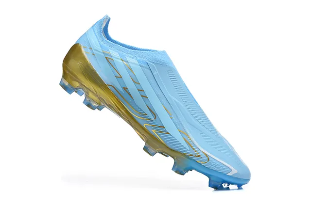 Adidas Bleu Or Sans Lacets Haut Ajusté Chaussette Translucide Semelle Dual Tone Semelle Sol Ferme Chaussures de Football 4