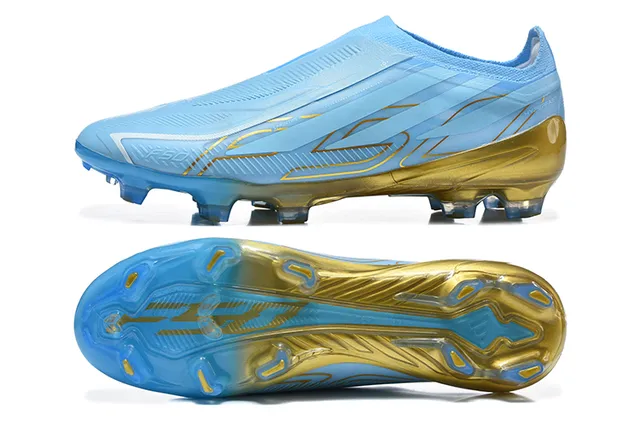 Adidas Bleu Or Sans Lacets Haut Ajusté Chaussette Translucide Semelle Dual Tone Semelle Sol Ferme Chaussures de Football 5