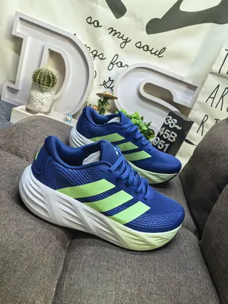 Adidas Blue Green Knit Upper Three-Stripe Side Panel Running Shoes 9