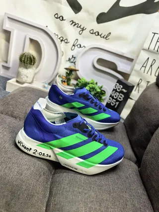 Adidas Blue Green Mesh Upper Three-Stripe Branding Running Shoes 9