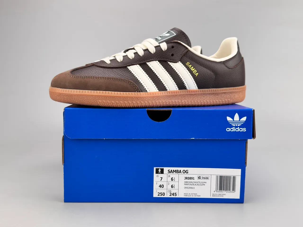 Adidas Lifestyle Chaussures Marron Blanc Cuir Trois Rayures Serrées 2