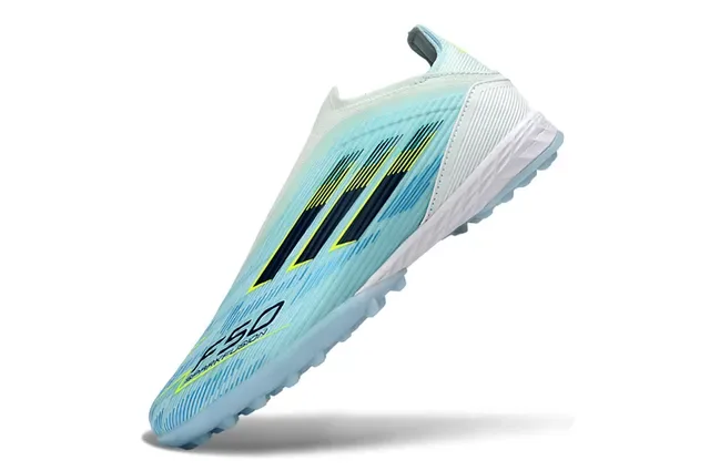 Adidas F50 Azul Blanco Col de Calcetín Ribeteado Upper Sintético Césped Zapatos de Fútbol 3