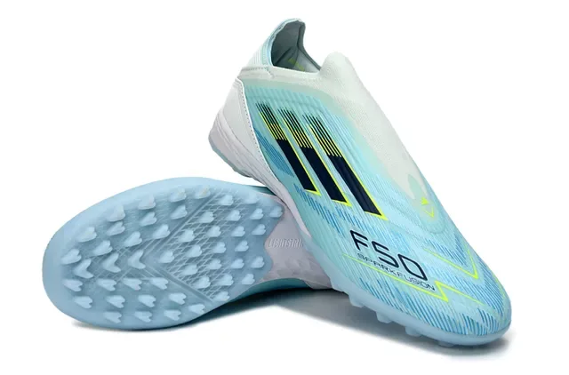 Adidas F50 Azul Blanco Col de Calcetín Ribeteado Upper Sintético Césped Zapatos de Fútbol 4