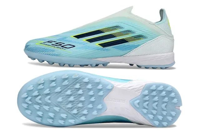 Adidas F50 Azul Blanco Col de Calcetín Ribeteado Upper Sintético Césped Zapatos de Fútbol 7