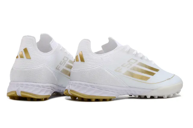 Adidas F50 Speedweb सफेद स्वर्ण कृत्रिम घास फुटबॉल जूते 4