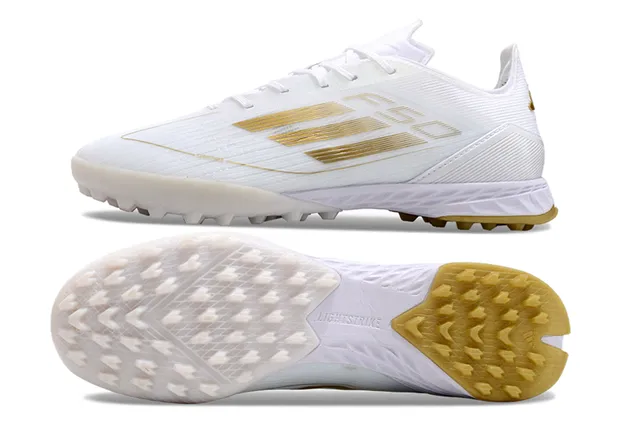 Adidas F50 Speedweb सफेद स्वर्ण कृत्रिम घास फुटबॉल जूते 6