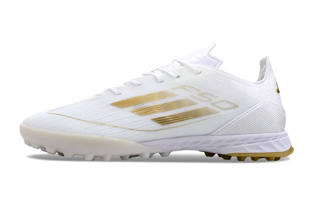 Adidas F50 Speedweb सफेद स्वर्ण कृत्रिम घास फुटबॉल जूते 7