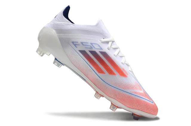Adidas F50 सफेद कोरल लाल नीला फर्म ग्राउंड फुटबॉल जूते 2