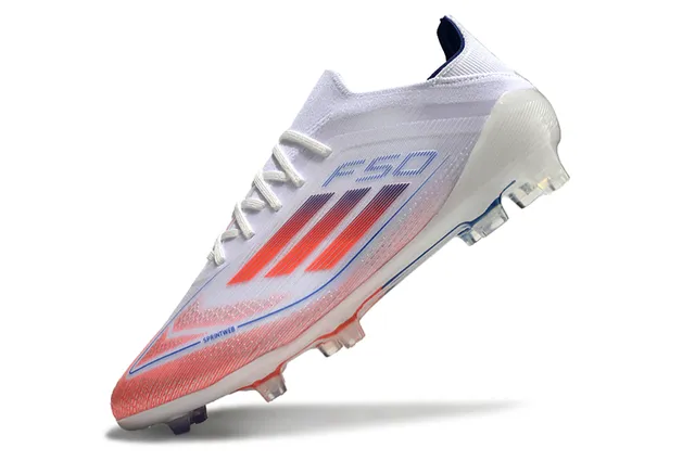 Adidas F50 सफेद कोरल लाल नीला फर्म ग्राउंड फुटबॉल जूते 3