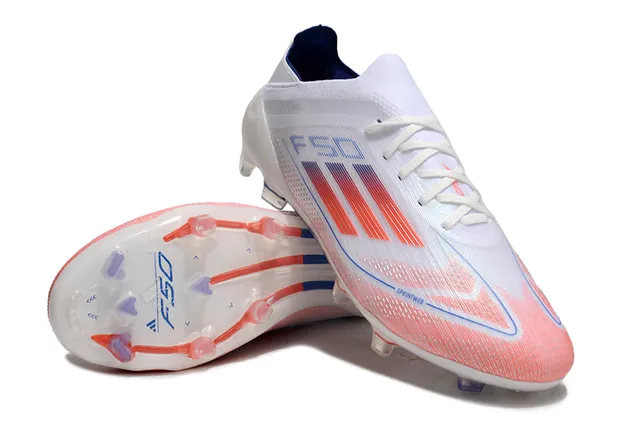 Adidas F50 सफेद कोरल लाल नीला फर्म ग्राउंड फुटबॉल जूते 4