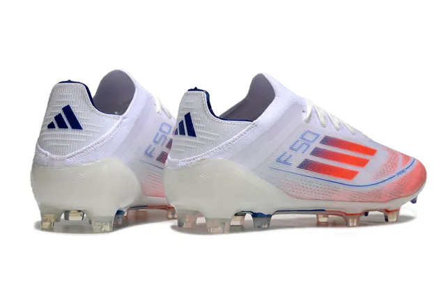 Adidas F50 सफेद कोरल लाल नीला फर्म ग्राउंड फुटबॉल जूते 5
