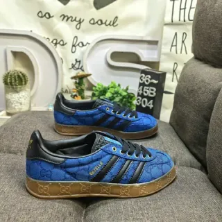 Adidas Gazelle أحذية رياضية أسلوب حياة أزرق جاكارد حافة سوداء كعب مطاطي