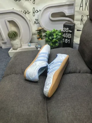Adidas Gris Bleu Sans Lacets Low-Top Floral Jacquard Upper Lifestyle Sneakers 6