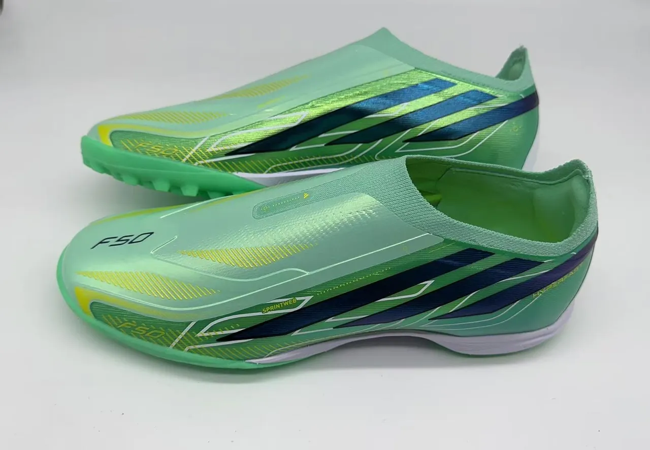 Adidas Vert Bleu Sans Lacets Ajustement Chaussette Haut Overlay Synthétique Iridescent Chaussures de Football Turf 4