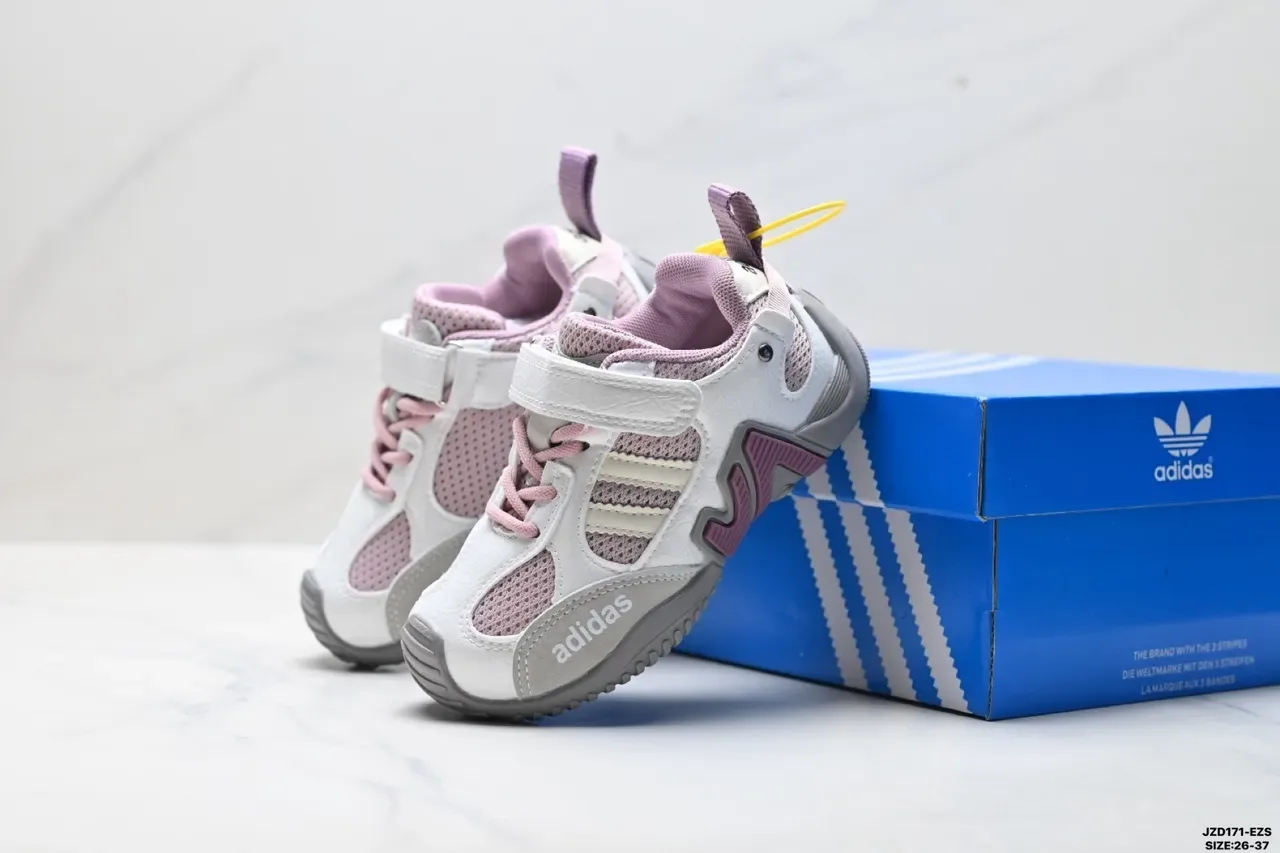 Adidas Crianças Branco Rosa Cinza Velcro Alça Tênis 20