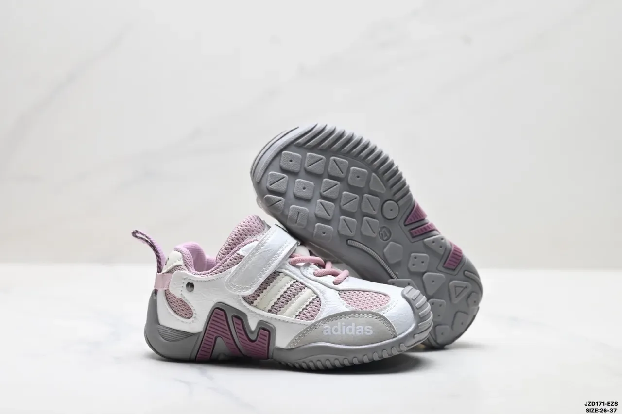 Adidas Crianças Branco Rosa Cinza Velcro Alça Tênis 21