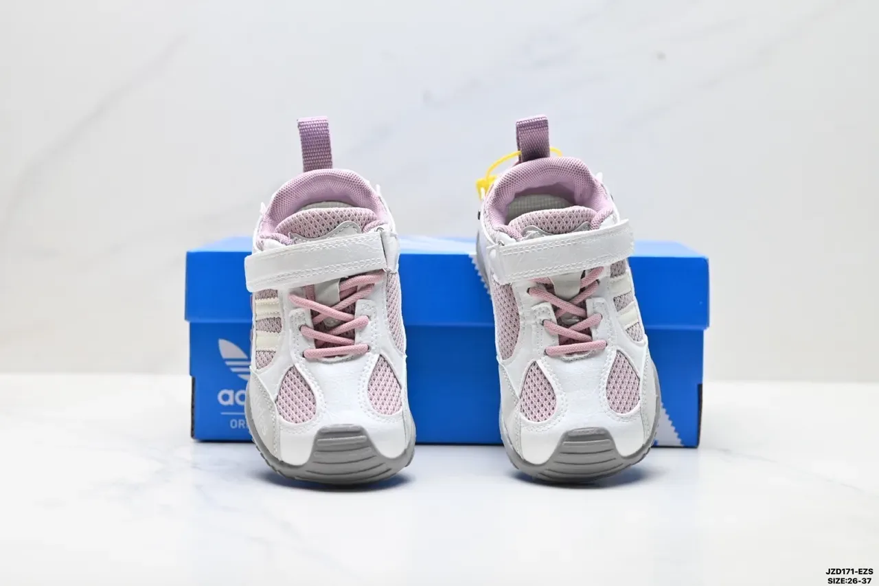 Adidas Crianças Branco Rosa Cinza Velcro Alça Tênis 22