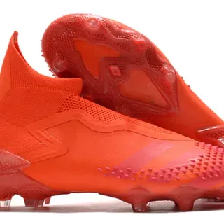 Adidas Orange Pink High-Cut Sock-Fit Upper Translucent Stripe Accents Firm-Ground Soccer Shoes
