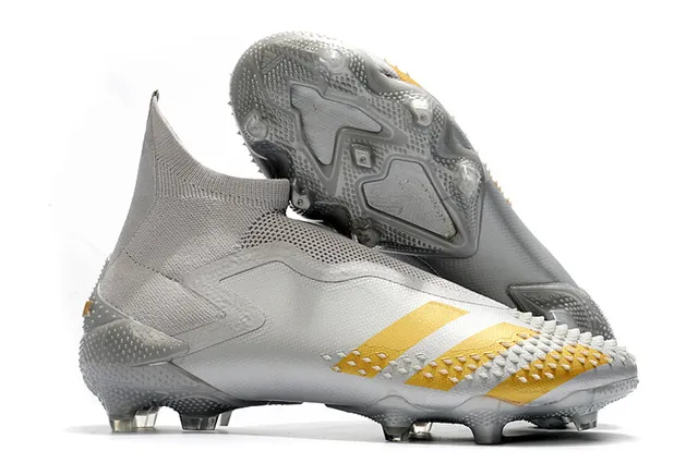Adidas Chaussures de football orange rose coupe haute tige chaussette translucide accents de rayures terrain ferme 4
