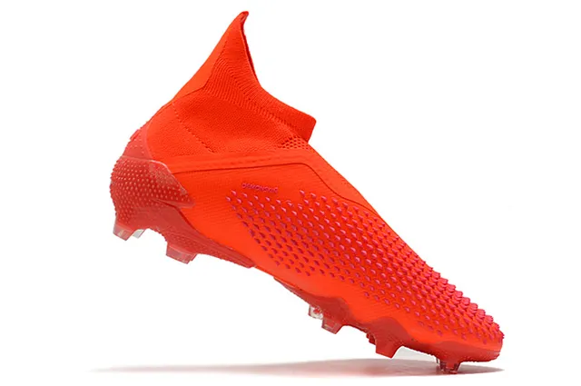 Adidas Chaussures de football orange rose coupe haute tige chaussette translucide accents de rayures terrain ferme 6