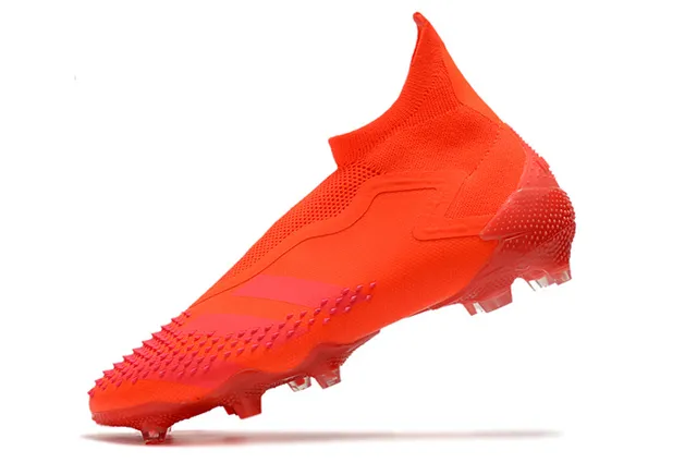 Adidas Chaussures de football orange rose coupe haute tige chaussette translucide accents de rayures terrain ferme 7