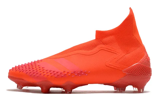 Adidas Chaussures de football orange rose coupe haute tige chaussette translucide accents de rayures terrain ferme 8