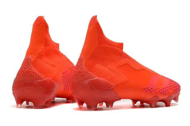 Adidas Chaussures de football orange rose coupe haute tige chaussette translucide accents de rayures terrain ferme 10