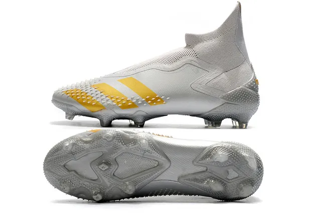 Adidas Chaussures de football orange rose coupe haute tige chaussette translucide accents de rayures terrain ferme 11