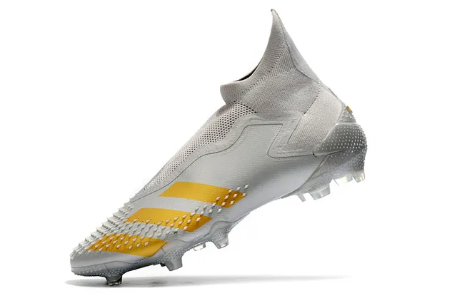 Adidas Chaussures de football orange rose coupe haute tige chaussette translucide accents de rayures terrain ferme 13