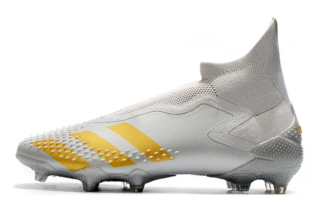 Adidas Chaussures de football orange rose coupe haute tige chaussette translucide accents de rayures terrain ferme 14