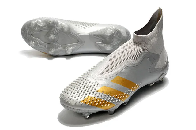 Adidas Chaussures de football orange rose coupe haute tige chaussette translucide accents de rayures terrain ferme 15
