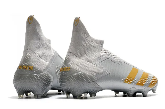 Adidas Chaussures de football orange rose coupe haute tige chaussette translucide accents de rayures terrain ferme 16