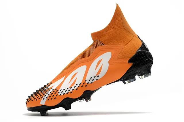 Adidas Chaussures de football orange rose coupe haute tige chaussette translucide accents de rayures terrain ferme 18