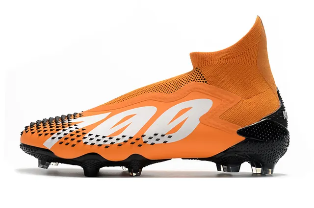 Adidas Chaussures de football orange rose coupe haute tige chaussette translucide accents de rayures terrain ferme 19