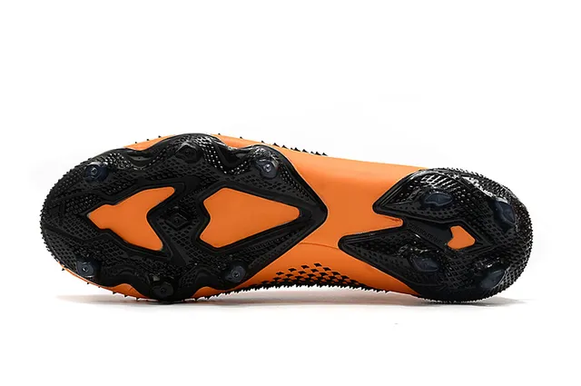 Adidas Chaussures de football orange rose coupe haute tige chaussette translucide accents de rayures terrain ferme 22